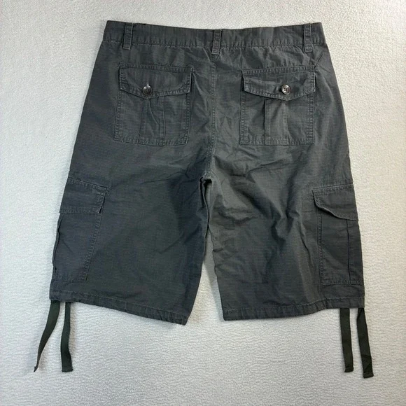 Y2K Southpole Baggy Cargo Shorts Men 34x13 Gray Ripstop Drawstring Utility Gorp - Picture 2 of 7